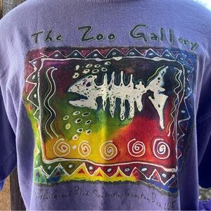 Vintage Comfort Colors The Zoo Gallery Folk Art Purple Front & Back Graphic Tee